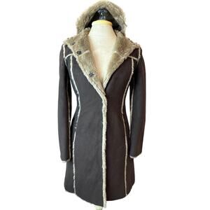 Vintage y2k Armani Exchange Brown Faux Fur Lined & Bucket Hat Boho Penny Lane XS